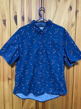 🦋3for$20 Jachs Navy Short-Sleeve Button-Down Shirt with Red Accent